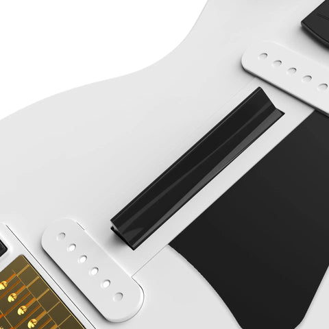Close-up of Les Paul Pro Edition Alpine White Guitar Controller For PC Switch Android And More, showing pickup and bridge hardware
