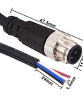 Close-up of M12 4 Pin Sensor Connector Cable Straight Male Aviation Wire 6.5Ft Waterproof IP67 with measurements.