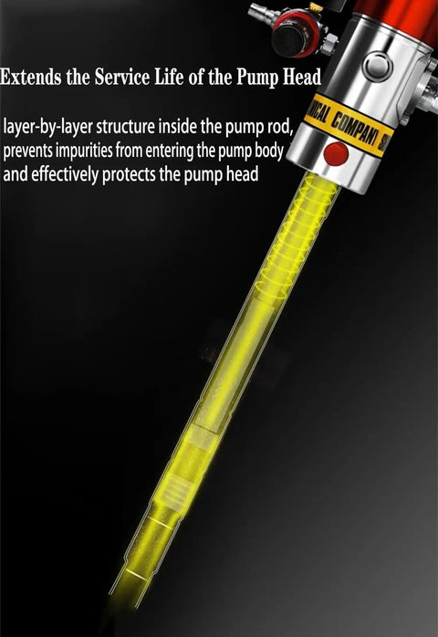 No Sweat Slick Air Powered Grease Pump Kit For 55 Gallon Drums showing detailed pump head structure and protective features.