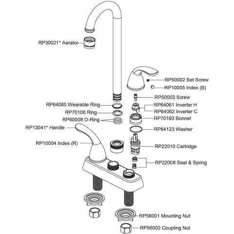 Exploded diagram of Everyday LK2477CR Deck Mount Bar Faucet With Lever Handles, Chrome Finish, showing parts and assembly.