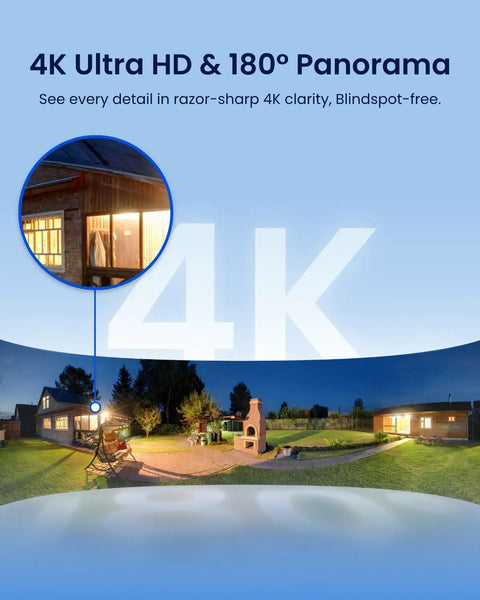 4K Ultra HD and 180° panorama view showcasing detailed outdoor scene with Beefy 4K Floodlight Camera With 180 Degree Panoramic View