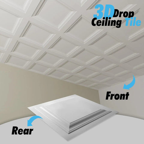 3D view of 12 Pack Square Drop Ceiling Tiles 2 Ft By 2 Ft White PVC Ceiling Panels For Fifteen Sixteenth Inch Grid System