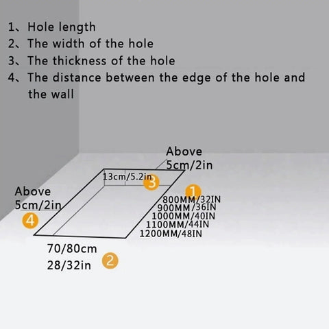 Diagram showing measurements for the Heavy Duty Telescopic Electric Pull Down Attic Ladder installation including hole dimensions.
