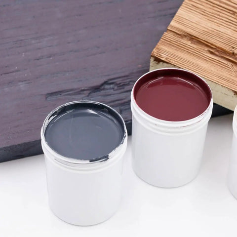 4 Oz Champagne Mist Touch Up Paint Kit For Faux Wood Beams And Trim Includes Custom Color Matching Tints in gray and maroon jars.