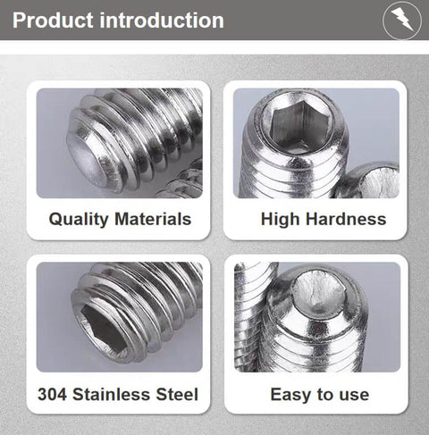 Grub Screw Set Quarter Inch By Twenty Thread, Headless Cup Point And Flat Point, Internal Hex Drive, 304 Stainless Steel