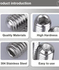 Rugged M6x25mm Hex Socket Grub Screws Set Headless Cup Point And Flat Point Internal Hex Drive 304 Stainless Steel Metric