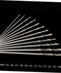 50 Piece Drill Bit Set For Wood Plastic Aluminum And Steel With PCB Shank Kit arranged by diameter against black background