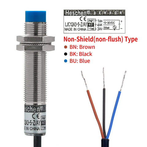 M12 Capacitive Proximity Sensor Switch Non Shield Type Built Tough For Dielectric Detection Sensing Range One To Five Millimeters Operating Voltage Ten To Thirty Volts DC PNP Normally Closed Output Three Wires