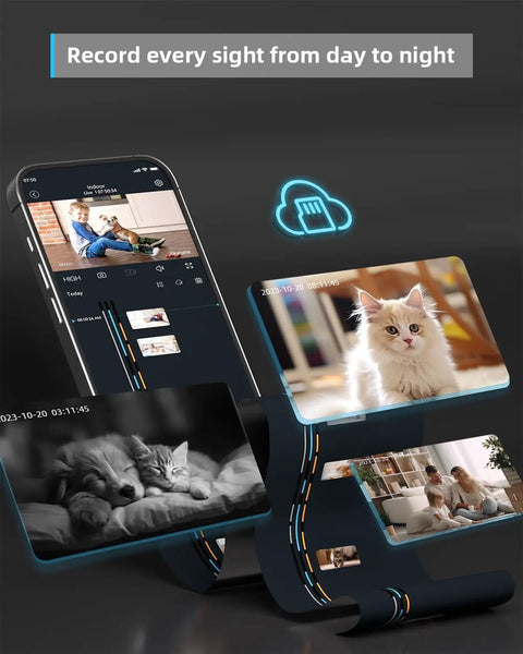2K Security Camera With 360 Degree Coverage For Home And Pet Monitoring Smart Motion Tracking displays phone app and video monitoring