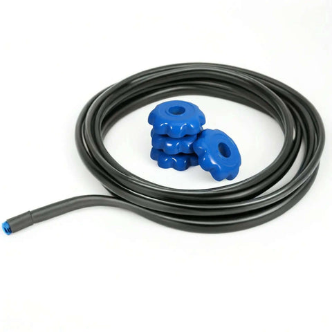 4 Piece Aluminum Alloy Gas Cylinder Valve Handles Hexagonal Hand Wheels with Non Slip Grip next to black hose
