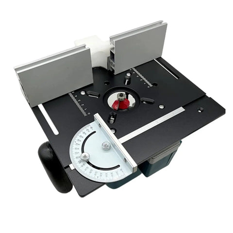 Heavy Duty Aluminum Router Table Insert Plate With Sharp Centering Bushing Solid Woodworking Milling Gear equipped with precise angle gauge.