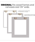 Diagram showing adjustment for Heavy Duty Picture Hanging Kit For Wood Frames And Canvases On Drywall, various frame widths