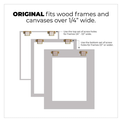 Diagram showing adjustment for Heavy Duty Picture Hanging Kit For Wood Frames And Canvases On Drywall, various frame widths