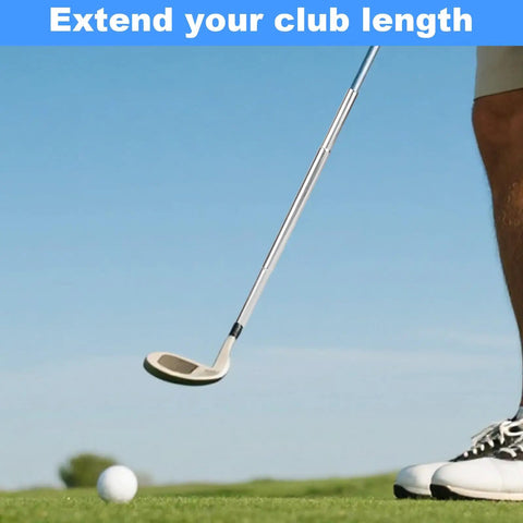 Golfer using Two Pack Golf Club Extensions Steel Shaft Putter Length Adjustment Tool, mid-swing on a sunny day