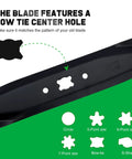 Close-up of 21 Inch Mulching Blade Replacement for Troy Bilt Cub Cadet Walk Behind Self Propelled Mowers showing bow tie center hole.