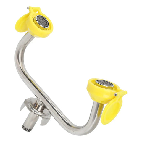 Emergency Eye Wash Station Wall Mounted Eye Washer Faucet Attachment with 304 Stainless Steel and ABS yellow nozzles