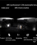 Mavic Air 2 3 In 1 Lens Kit With Anamorphic 1.33x Wide Angle And Fisheye Lenses on drone, showcasing features and benefits.