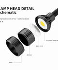 Lamp head detail schematic of Heavy Duty Magnetic Work Light With Flexible Gooseneck And Adjustable Focus Pumping 1320 Lumens.