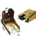 Four Pack Rock Solid Folding Brackets With Self Locking Hinges And Angle Fittings For Table Legs showing dimensions and metal construction.
