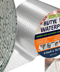 Close-up of Pro Grade Butyl Waterproof Tape 4 Inch By 16 Foot Aluminum Foil Sealant Tape for leak proof patching