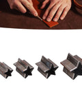 Hands using Star Shape Leather Cutting Dies Set Four Piece Alloy Steel Hollow Cutter Punch Tools With Storage Box