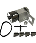 Heavy Hitter NEMA 34 Rotary Axis Providing No Nonsense Durability With A Tight Grip Four Jaw Chuck And Crisp Indexing For Effortless CNC Engraving Upgrades with four jaw chuck and adjustable parts.