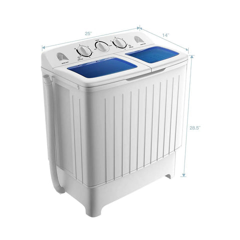 Badass Portable Washing Machine With Twin Tub Setup And Heavy Duty Spin Dryer Compact Laundry Center For Apartments Rv Dorms Goes Hard On Mess Total Game Changer For Small Spaces, top view of white twin tub washer with controls.