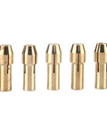 Top Tier Rotary Tool Brass Collet Set 3-Pack featuring quick change chuck, brass collets, 0.5 to 3.2mm sizes.