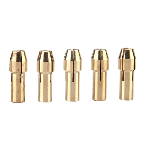 Top Tier Rotary Tool Brass Collet Set 3-Pack featuring quick change chuck, brass collets, 0.5 to 3.2mm sizes.
