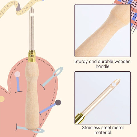 13 Piece Punch Needle Kit With Wooden Handle Adjustable Punch Needle Embroidery Tools Threaders Scissors And Stainless Pipe Handle