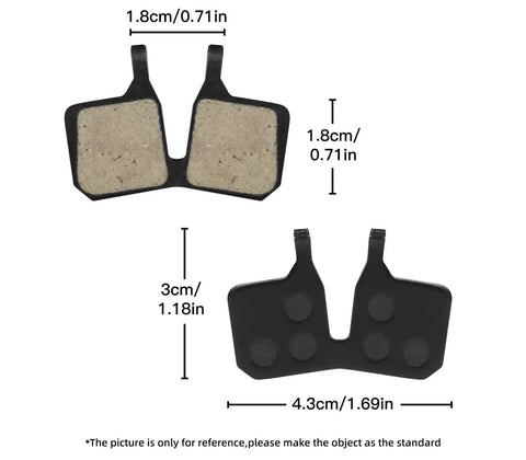 Top Grade Semi Metal Resin Brake Pads Designed For Four Piston Hydraulic Disc Rotors, measurements shown in image.