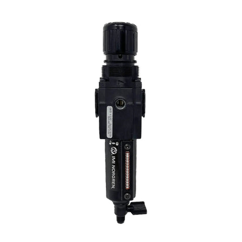 Rock Solid Combo Filter Regulator With One Quarter Inch Npt Connection And Knurled Dial For Sweet Pressure Control Featuring No Fuss Manual Quarter Turn Drain And Built Tough Short Metal Bowl That Keeps Compressed Air Crisp
