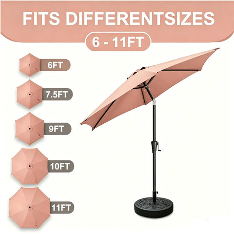 Water Filled 55 Lb Patio Umbrella Base Stand Heavy Duty Round Outdoor Base with UV stabilizer shown with fitted umbrellas