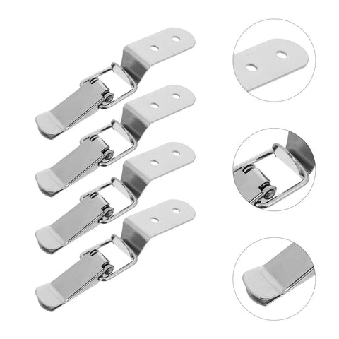 4 Pcs Stainless Steel Spring Loaded Toggle Clamps featuring an ergonomic bent hook for secure wood box and cabinet security.