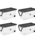 4 Pack Modular Stacker Box Set Of Durable Clear Plastic Storage Bins With Latching Lids 160 Quart Capacity Stackable Organizer Bins.