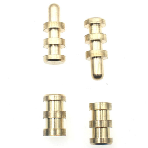 Brass Table Bolt Sleeve Connectors Set, 8 Pair Dowel Pin and Socket Alignment Pins, unthreaded surface, shown on white background.