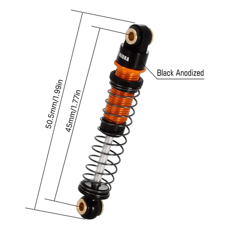 45mm Aluminum Threaded Oil Shock Absorbers For One Twenty Fourth FCX24 And FMS RC Cars Beefed Up Long Travel Upgrades with dimensions