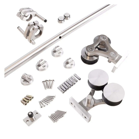 Sliding Barn Door Hardware Kit Top Mounted Dual Wheel Stainless Steel Dope Setup Easy To Install For Smooth Operation components