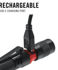 Rechargeable LED Penlight With Twist Focus System Delivers 500 Lumens In A Compact Orange Body USB-C charging port detail