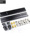 Hidden Desktop Folding Connector Accessories Set With Hydraulic Rod Hinges for Fold Up Tables in Black, includes hinges and wheels