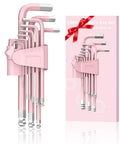 Pink 9 Piece Cr V Allen Key Set With Long Ball End Hex Keys 1.5 To 10mm color coding with gift box, tool rack view