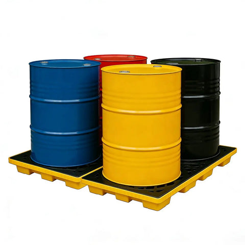 Heavy Duty Two Drum Spill Containment Pallet With Drain Outlet And Forklift Slots 48 By 24 By 4 Inch 2000 Lbs Capacity Tray