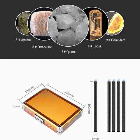 Portable Hardness Tester Kit With 5 To 9 Scratching Picks For Gemstones Jade Jewelry Rocks And Minerals Ergonomic Durable Metal Scratch Test Set For Field Or Home Identification, 100mm case and 5 tips