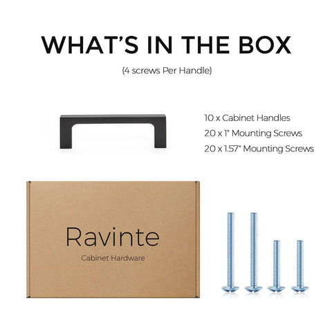 Square Cabinet Handles Set 10 Pack 3 Inch Matte Black Flat Drawer Pulls for Kitchen Cabinets box with screws included