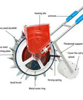 Manual Seed Planter Tool For Garden And Farm Portable Push Seeder With Seed Wheel And Spare Spring labeled components view