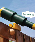 Kids Outdoor Playground Accessories Swingset Attachments With Pirate Ship Wheel Toy Telescope Telephone And Safety Handles In Yellow And Green Built To Last Durable Playset Add Ons showing green telescope mounted on wooden rail.
