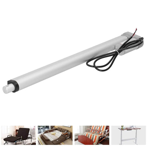 Get This Heavy Duty 30N Electric Linear Actuator With Compact Design For Boats And Industrial Machinery, Low Noise And Energy Saving Power Move For Cars At 12V DC Voltage, silver with black end and wires.