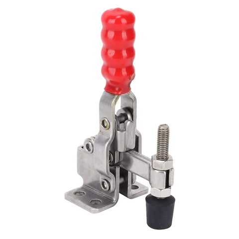 Heavy-Duty Stainless Steel Horizontal Toggle Clamp With 220.5 Pounds Holding Capacity, Quick Clamp For Metalworking, Welding, Molds, Circuit Boards, Electronic Equipment Installations And Workshop Projects; red handle
