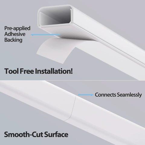 Close-up of Large PVC Cable Cover Kit with pre-applied adhesive for wall-mounted TV cords, showing seamless connection and smooth-cut surface.