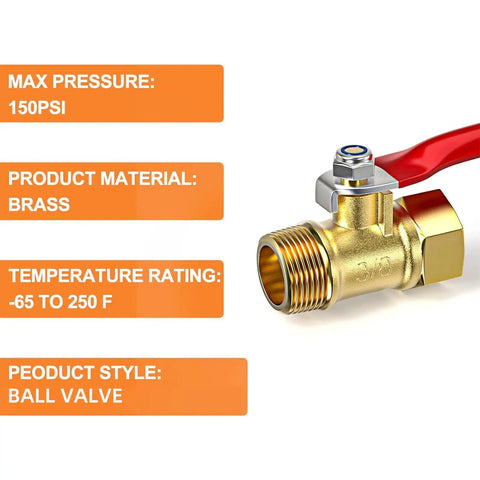 Brass Mini Ball Valve 1/2 Inch Shut Off Valve With 1/2 Inch Male To Female NPT Threads displayed with max pressure and material details.